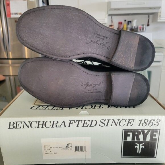 Frye Phillip Work Boot Black Genuine Leather Men's Size 11 - Picture 3 of 3